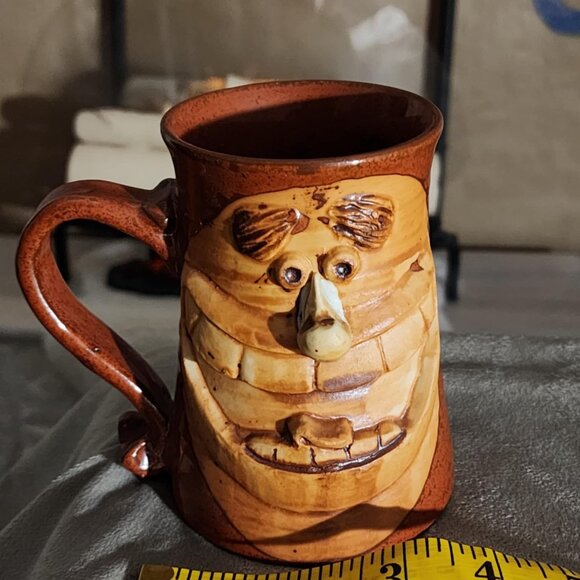 Rustic Vintage Pottery Mug with Big Mouth Face - Picture 3 of 9